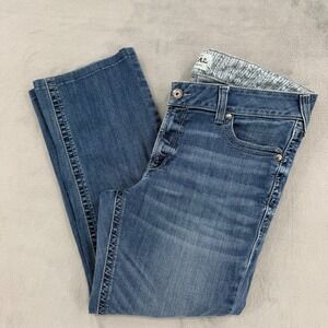 Ariat REAL Denim Arrow MR Straight Jeans Medium Wash Blue Womens 33R x27.5 READ